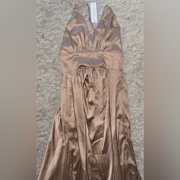 RENE THE LABEL gold Madeline sleeveless long maxi silky dress Small S - Picture 1 of 6